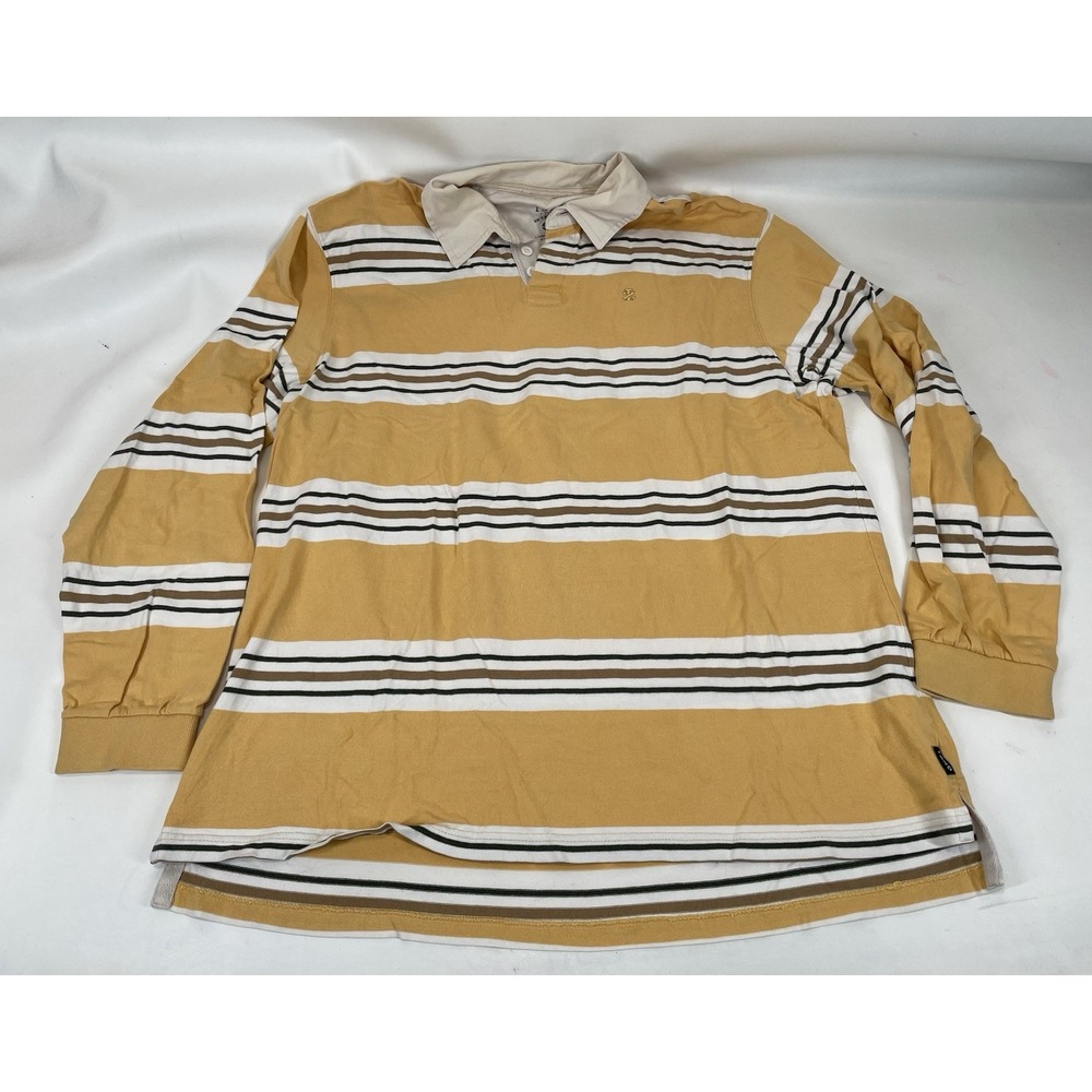 Izod Jeans Rugby Striped Long Sleeve Polo Mens Size XL Yellow